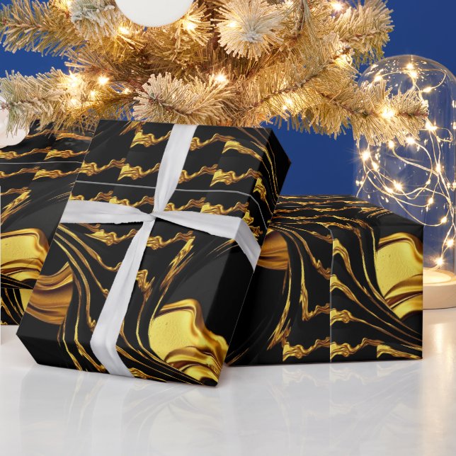 Papier Cadeau High-End Gifting: Full Liquid Gold Black Monochrom (Vacances)