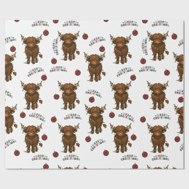 Papier Cadeau Highland Cow Christmas Wrapping Paper (Plat)