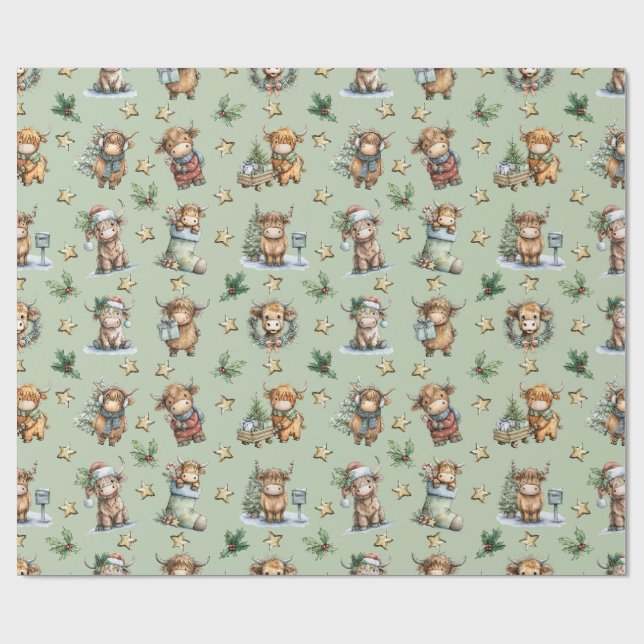 Papier Cadeau Highland Cow Holiday Parade (Plat)