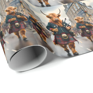 Papier Cadeau Highland Harmony : Bagpipe Highland Cow Band