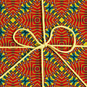 Papier Cadeau Hippie Abstraite Rouge et jaune Floral Tribal ethn