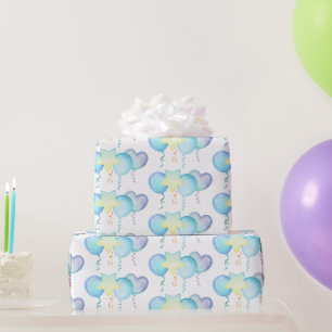 Papier Cadeau Hippo Anniversaire bleu doux cadeau ballon