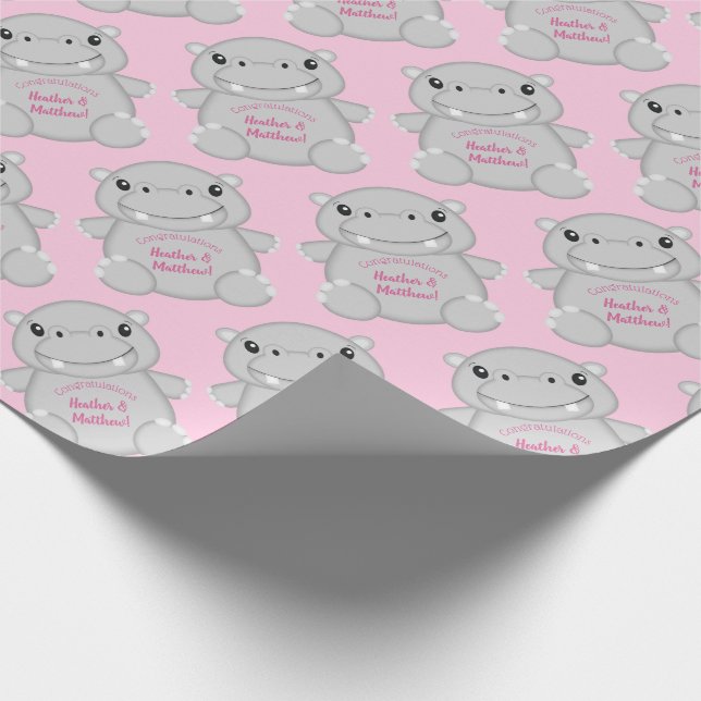 Papier Cadeau Hippo Baby shower rose (Coin)