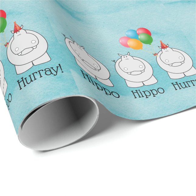 Papier Cadeau Hippo Hippo Hurray Anniversaire (Coin rond)