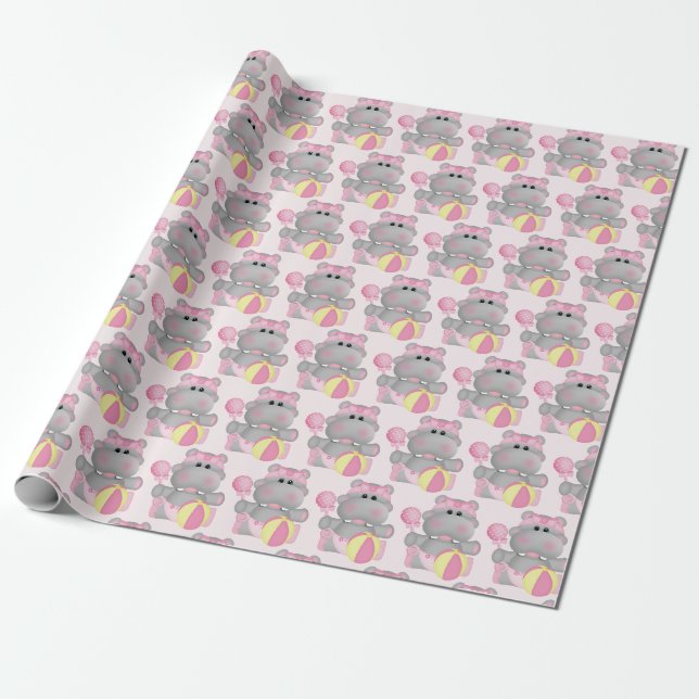 Papier Cadeau Hippo mignonne avec du papier à baguette et à boul (Déroulé)