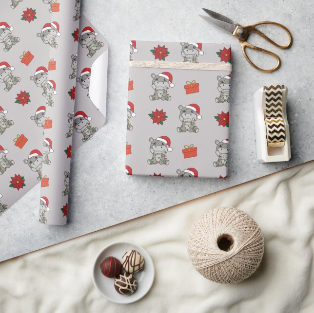 Papier Cadeau Hippo Noël Animaux hippopotames (Artisanat)