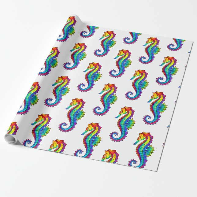 Papier Cadeau Hippocampe polygonal arc-en-ciel (Déroulé)