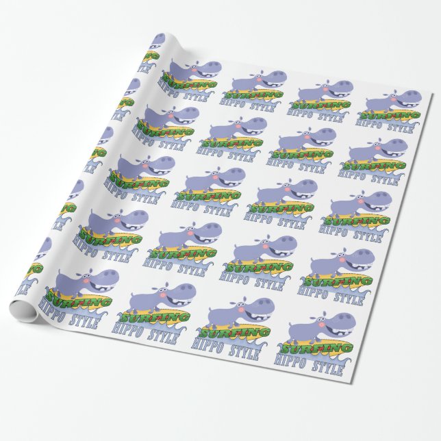 Papier Cadeau Hippopotame de surfer (Déroulé)