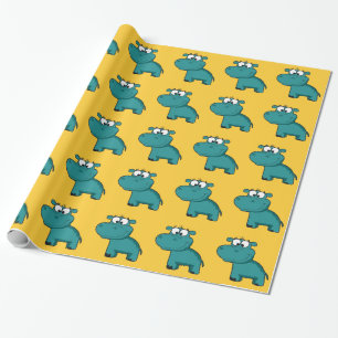 Papier Cadeau Hippopotame heureux bleu