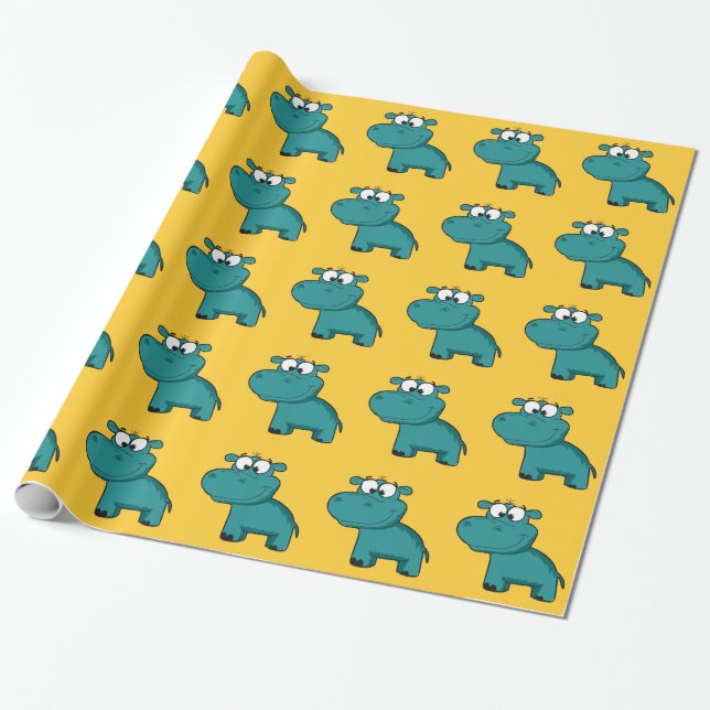 Papier Cadeau Hippopotame heureux bleu (Déroulé)