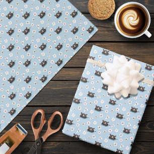 Papier Cadeau Hippopotame Lotus Blanc Bleu