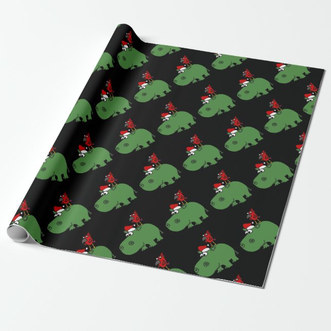 Papier Cadeau Hippopotame vert drôle de Noël (Déroulé)