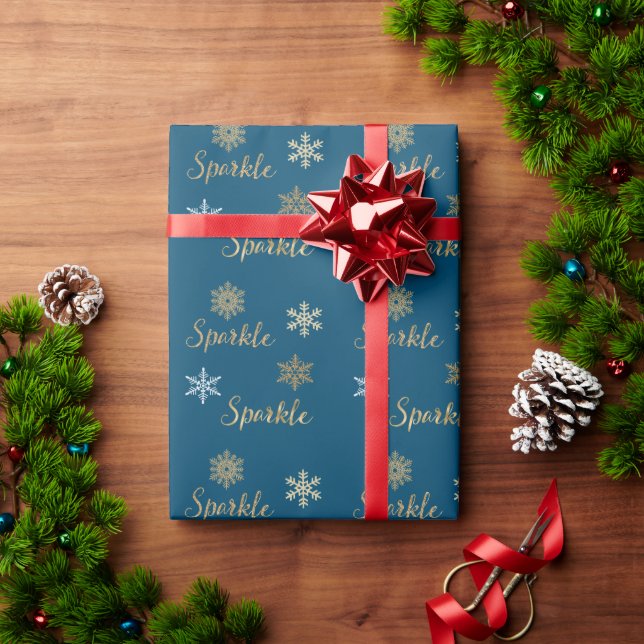 Papier Cadeau Hiver Blue Gold Parties scintillant Étincelle Snow (Cadeau de vacances)