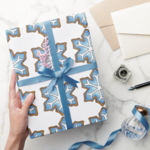 Papier Cadeau Hiver Blue Snowflakes Sucre Cookie Vacances neige