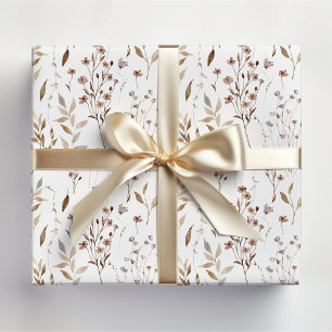 Papier Cadeau Hiver Brown jolies fleurs et Motif Feuille