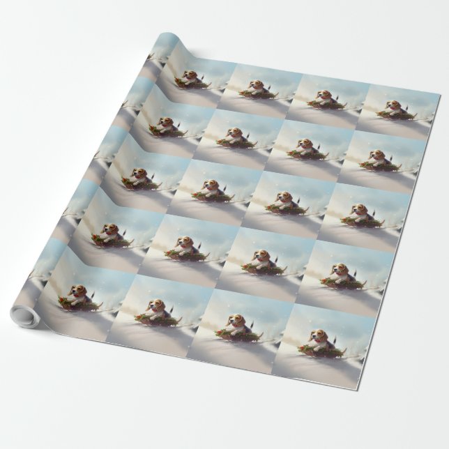 Papier Cadeau hiver de neige de Noël beagle (Déroulé)