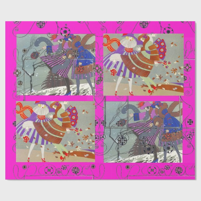 PAPIER CADEAU HIVER ET AUTOMNE ART DÉCO BEAUTÉ MODE (Plat)