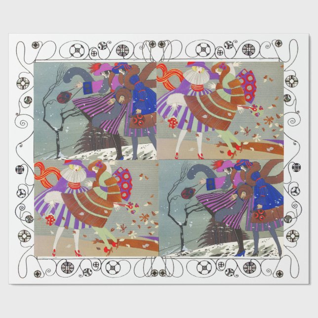 Papier Cadeau HIVER ET AUTOMNE ART DÉCO BEAUTÉ MODE, blanc (Plat)