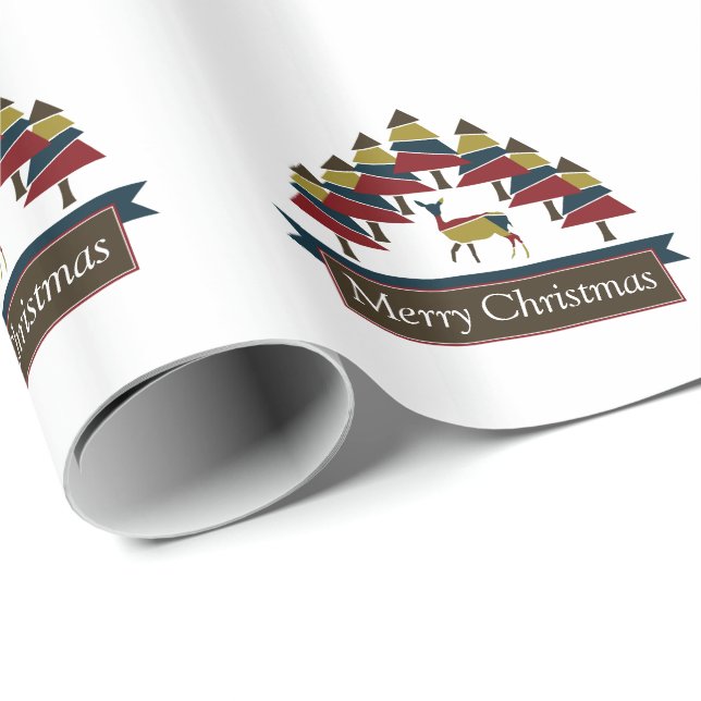 Papier Cadeau Hiver Forêt de cerfs Joyeux Papier d'enveloppement (Coin rond)