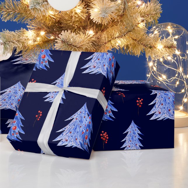Papier Cadeau Hiver Ice Bleu Arbres Holly Berries Noël de la Mar (Vacances)