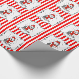 Papier Cadeau Hiver (rouge) Vieux chien anglais (gris 1) Mignonn
