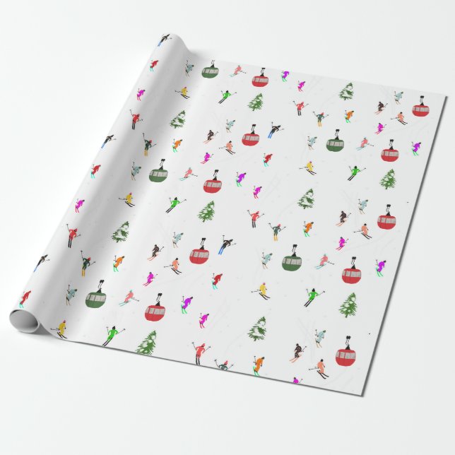 Papier Cadeau Hiver Skieurs de descente Motif de ski (Déroulé)