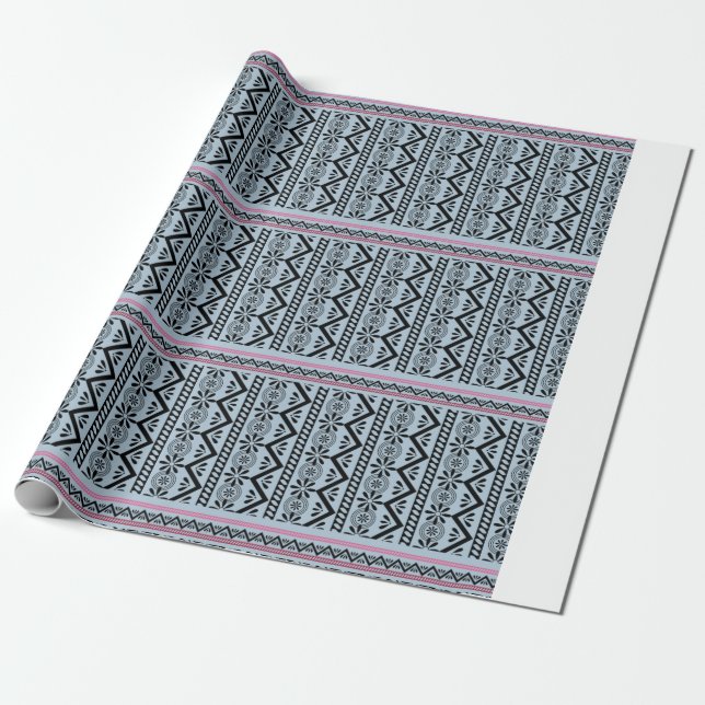 Papier Cadeau Hmong floral dans le bleu (Déroulé)