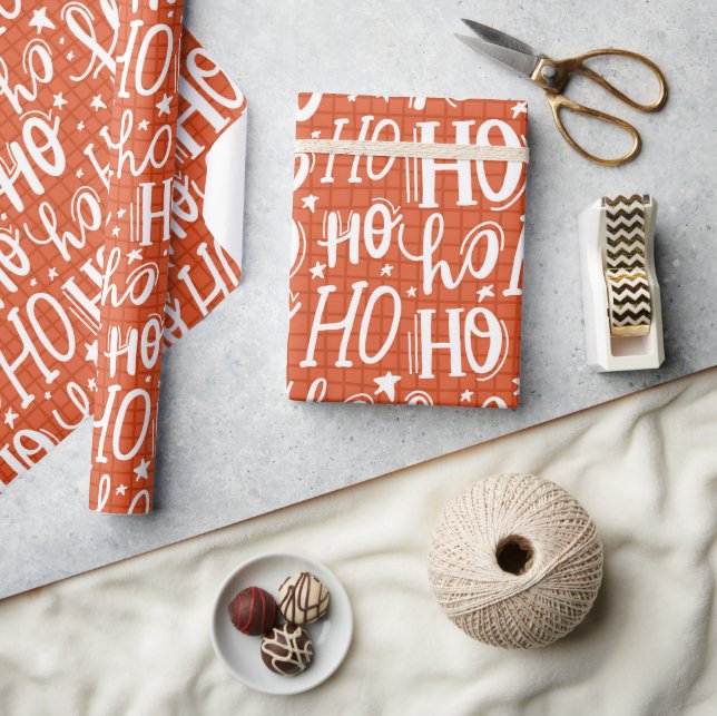 Papier Cadeau Ho Ho Ho Christmas Holiday Chic Typographie modern (Artisanat)