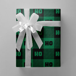 Papier Cadeau Ho Ho Ho Green Black Chic Christmas Buffalo Plaid