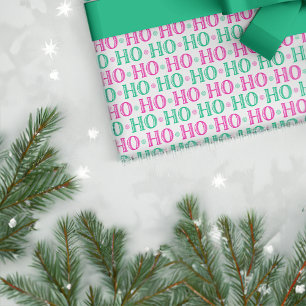 Papier Cadeau Ho Ho Ho Noël rose et vert