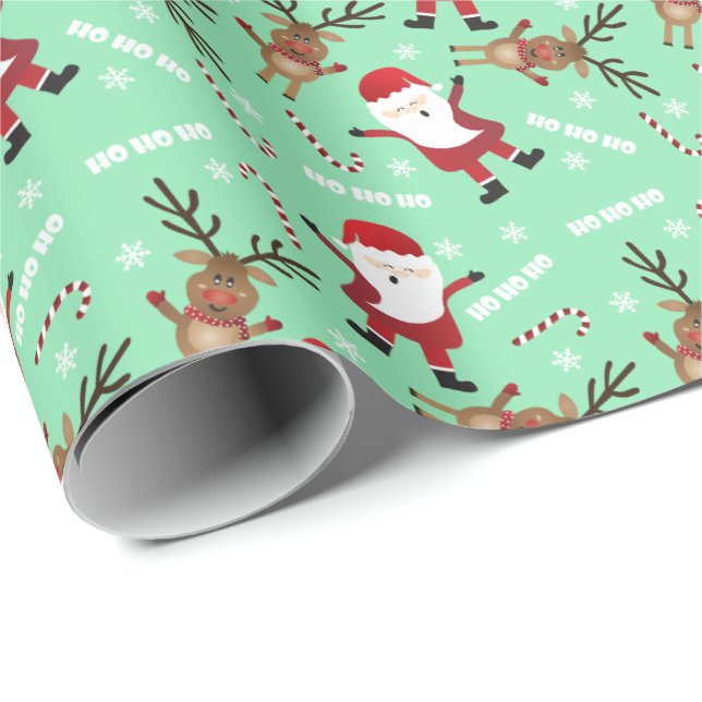 Papier Cadeau Ho Ho Ho Père Noël Reindeer Sucres de canne Motif (Coin rond)