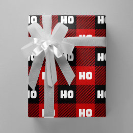 Papier Cadeau Ho Ho Ho Red Black White Christmas Buffalo Plaid