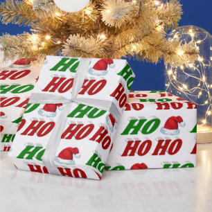 Papier Cadeau Ho Ho Ho Santa Hat Noël rouge vert typographie