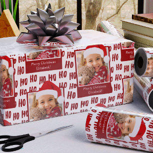 Papier Cadeau Ho Ho Ho Texte Motif de vacances w Photo Noël v2