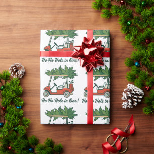 Papier Cadeau Ho Ho trou en un Noël Père Noël golf golfing 
