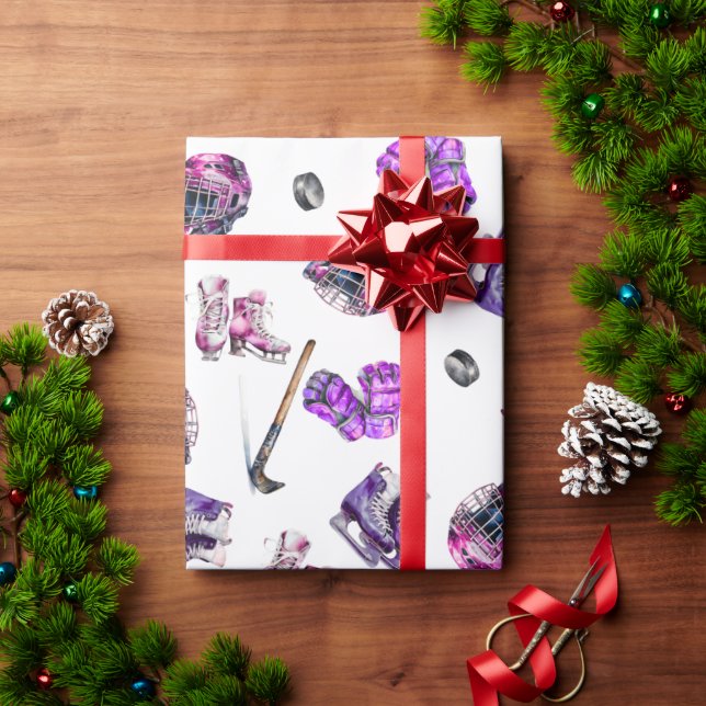 Papier Cadeau Hockey Sur Glace Filles De Patinage Sur Glace Rose (Cadeau de vacances)