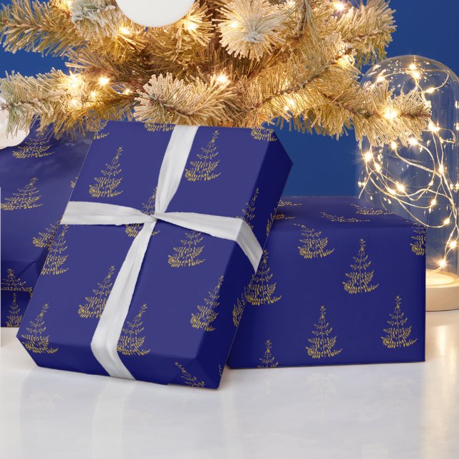 Papier Cadeau Holiday Blue and Gold Tree (Vacances)