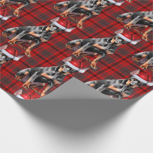 Papier Cadeau Holiday Red Plaid Doberman Santa Dog Christmas (Coin)