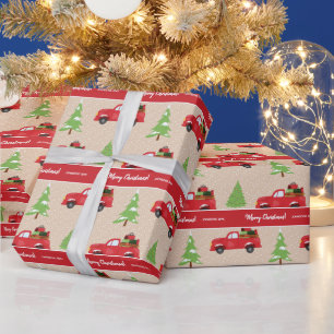 Papier Cadeau Holiday Tree with Vintage Camion Merry Christmas