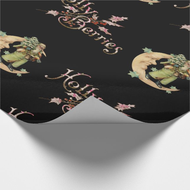 Papier Cadeau Holly Berries avec Père Noël Victorian (Coin)
