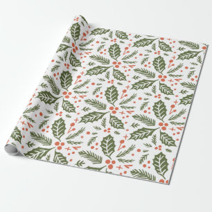 Papier Cadeau Holly Berry Motif d'illustration dessin à la main 