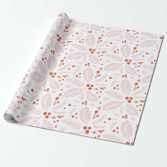 Papier Cadeau Holly Berry Motif d'illustration tirée à la main r (Déroulé)