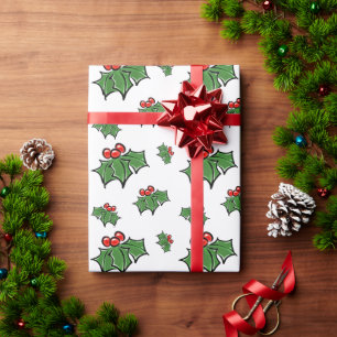 Papier Cadeau Holly Feuilles, Holly baies, fun vacances botaniqu