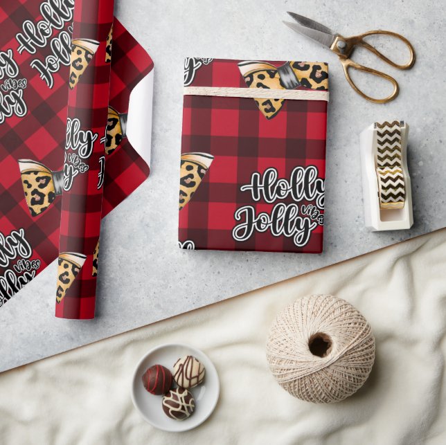 Papier Cadeau Holly Jolly Buffalo Plaid Christmas & Leopard Bows (Artisanat)