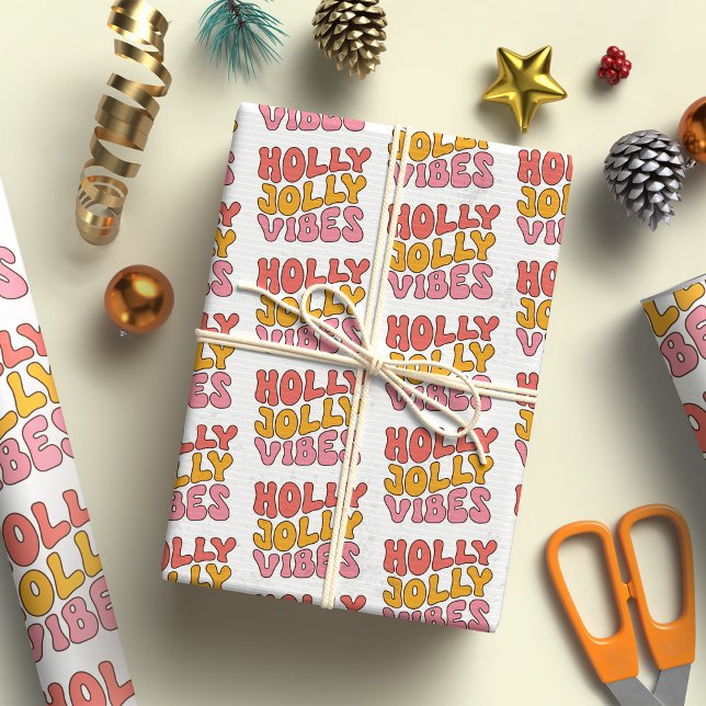 Papier Cadeau Holly Jolly Vibes Super Noël rétro (Créateur téléchargé)