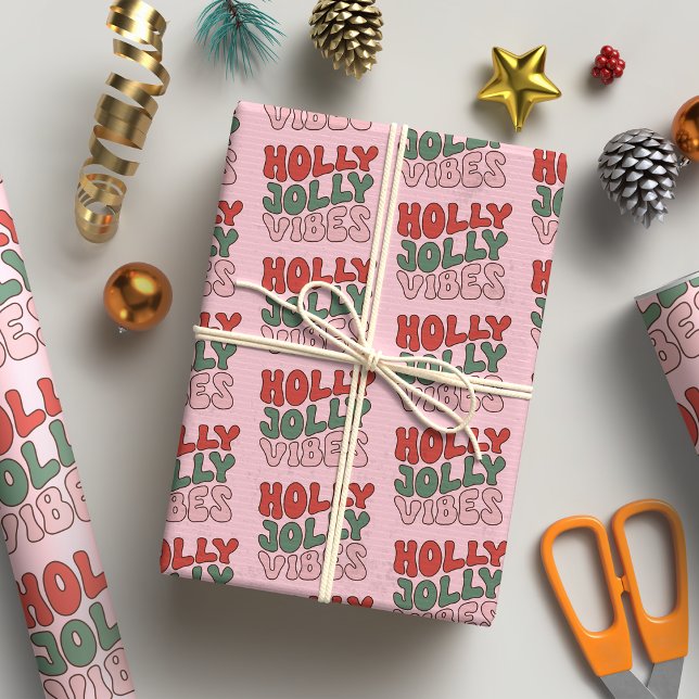 Papier Cadeau Holly Jolly Vibes Super Noël rétro (Créateur téléchargé)