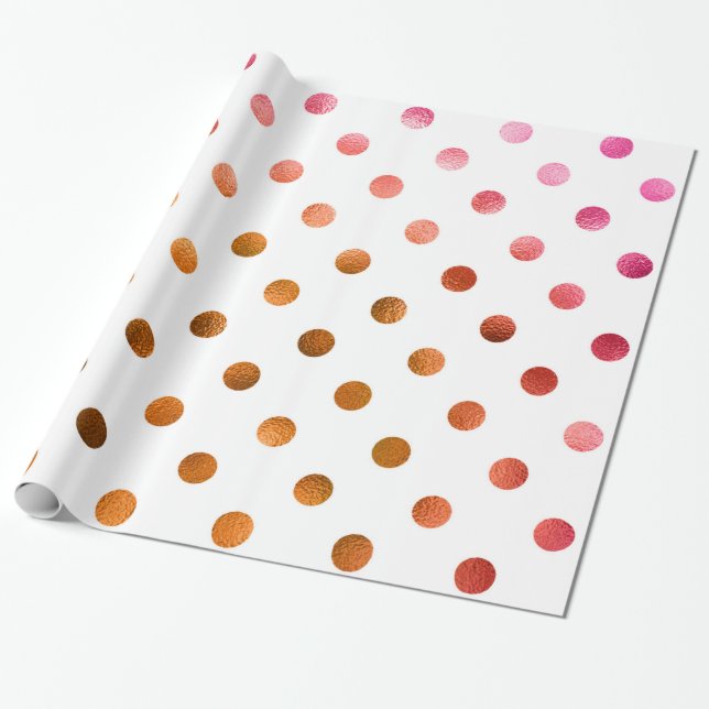 Papier Cadeau Holographie de l'or rose Faux Foil Polka Point (Déroulé)