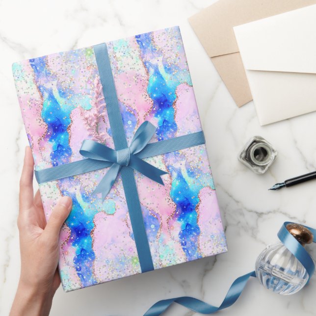 Papier Cadeau Holographique Iridescente Agate Pastel Marbre Mode (Cadeaux)