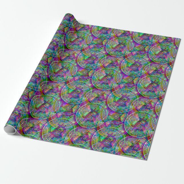 Papier Cadeau Holographique Motif Bitcoin Crypto argent Cool Gee (Déroulé)
