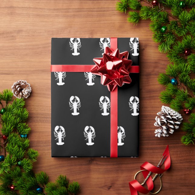Papier Cadeau homard blanc noir arrière - plan océan (Cadeau de vacances)